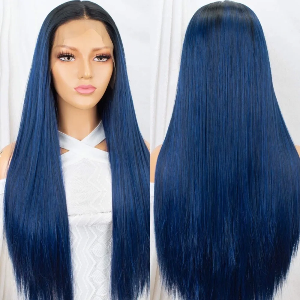 K. Jener 22” Blue ombré straight lace front wig